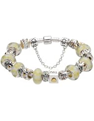 Yellow murano glass beads I love YOU charm complete beaded silver plated bracelet compatible with Pandora style jewelry