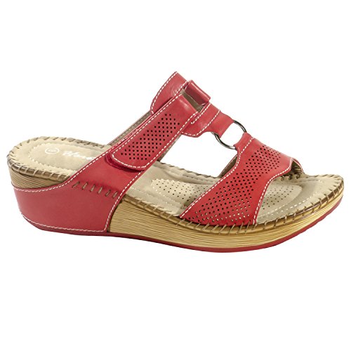 HerStyle Women's Manmade Kattie Low Wedge Perforated Slide Sandal