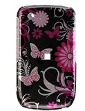 Black with Pink Butterfly Snap on Hard Skin Faceplate Cover Case for Blackberry Curve 8520