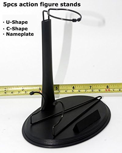 5pcs 1/6 12 inches Action Figure Doll Base Display Stand U Shape and C Shape - Detachable,Adjustable Height,Black