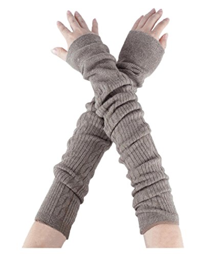 Novawo® Women's Winter Stretchy Long Rabbit Fur Blend Sleeve Fingerless Arm Warmers Gloves