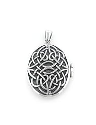 Large Celtic Knot on Antiqued Oval Aromatherapy Locket Pendant in Sterling Silver