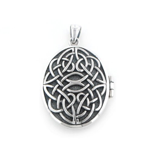 Large Celtic Knot on Antiqued Oval Aromatherapy Locket Pendant in Sterling Silver