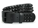 THREE ROW OF PUNK ROCK STAR METAL BLACK STUDDED LEATHER BELT SNAP ON FEATURE