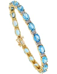 10k Gold 7 in. Tennis Bracelet, w/ Oval Cut (7x5mm) Blue Topaz Stones & 0.25 Carat Brilliant Cut Diamonds, 3/16 in. (5mm) wide