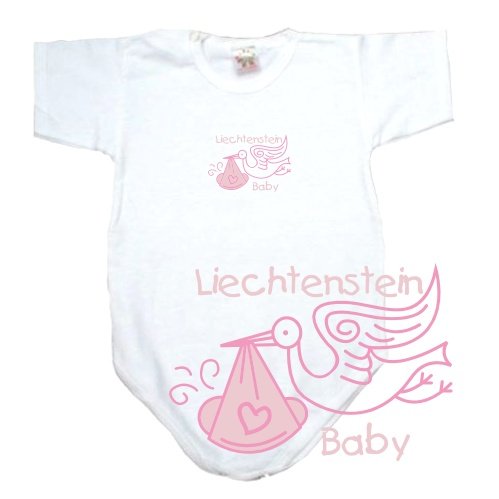 BABY BODYSUIT WHITE " PINK STORK LIECHTENSTEIN " LIECHTENSTEIN 6 - 9 Months