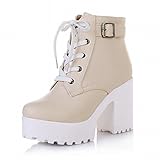 Latasa Women's Fashion Platform Ankle-high High-heel Chunky Boots, Lace-up Martin Boots