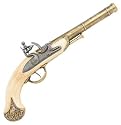 Classic Pirate Flintlock Pistol with Antiqued Brass Tone Finish and Faux Ivory Body - Detailed Replica of Gun Used by Pirates and Naval Forces