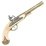 Classic Pirate Flintlock Pistol with Antiqued Brass Tone Finish and Faux Ivory Body - Detailed Replica of Gun Used by Pirates and Naval Forces