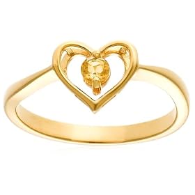 Yellow Gold Overlay Sterling Silver Citrine Heart Ring