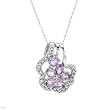 Necklace With 1.20ctw Precious Stones - Genuine Amethysts and Diamonds Well Made in White Gold Length 18in