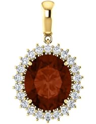 10K Yellow Gold 12.00x10.00mm Oval Cut Mozambique Garnet and Diamond Pendant -- LIFETIME WARRANTY