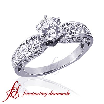 1.20 Ct Round Diamond Vintage Hand Engraved Engagement Ring Pave 14K Gold SI3