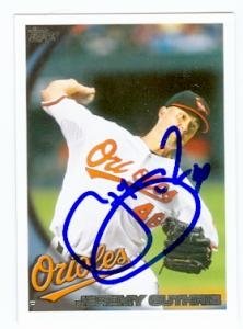 Jeremy Guthrie Autographed/Hand Signed baseball card (Baltimore Orioles) 2010 Topps #447