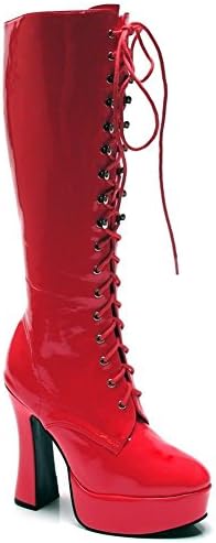 Knee Hi Lace up Boots Fashion Classic Exotic Dancing 5" Chunky Platform GOGO-Red/Patent Size 6