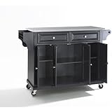 Crosley Furniture Stainless Steel Top Kitchen Cart/Island, Black