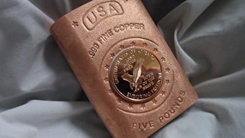 5 Lb. Coin Infused Satin Finish Enduring Freedom Flying Eagle style .999 Fine Copper Bullion Art Bar Ingot