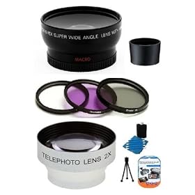 SAVEOnS Panasonic FZ28 Lens & Filter Set Includes 2x Telephoto & 0.45x Wide Angle Lens + 3 Piece Filter Kit + Mini Tripod + LCD Screen Protectors + Camera Cleaning Kit + Tube Adapter