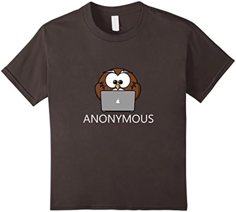 Kids Anonymous Tshirt Owl Hacker Laptop Coder IT 12 Asphalt