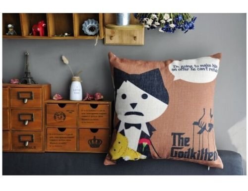 Doll Cat Cute Iron Cat Cotton Linen Home Decor Throw Pillow Case Cushion Cover Square 18"