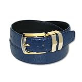 OSTRICH Embossed NAVY BLUE Bonded Leather Belt Gold-Tone Buckle Regular