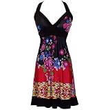 Asian Floral Halter Dress Knee-Length