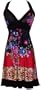 Asian Floral Halter Dress Knee-Length, 4X, Black/Red/Multi
