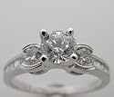 14k White Gold Feminine Diamond Engagement Ring, Baguette Diamond Accents