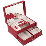 Red colored leather small jewelry case by Wolf Designs