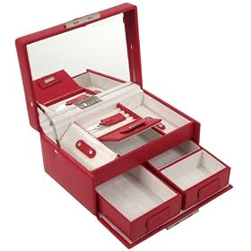 Red colored leather small jewelry case by Wolf Designs