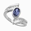 14K White Gold Iolite and Diamond Ring