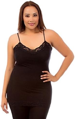 Vixen Clubwear Womens Plus Size Lace Stretch Cami Tank Top XL 1X (XL/1X, Dark Gray)