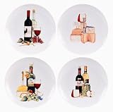 Gift Set of 4 Wine & Cheese Dessert Plates, 8.5 Inches, 4 Designs