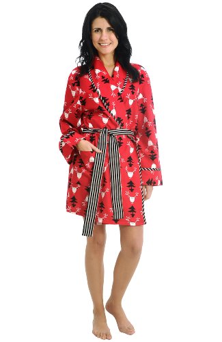Del Rossa Women's 100% Cotton Short Printed Flannel Bathrobe Robe