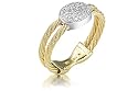 18K Yellow Gold Matte-Finish Hand-Crafted Wire Ring, Enhanced with a White Gold Oval-Shaped Station with Pave Set Diamonds.