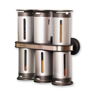 Zevro KCH-06099 Zero Gravity 8 Piece Magnetic Spice Rack with 6 Spice Canisters, Silver