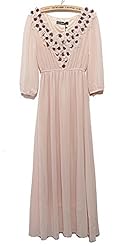 Chiffon Long Sleeves Cocktail Elasticized   Waistline Spring Floral Print Tunic/Maxi Dress 