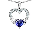 Celtic Love by Kelly Hands Holding 8mm Heart 1inch Claddagh Pendant With Created Sapphire in .925 Sterling Silver