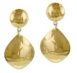 14K Gold Hammered Shield Drop Earrings