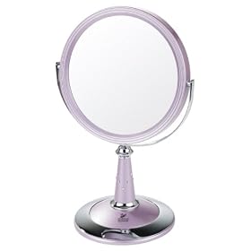 UV Finish Pedestal Mirror with Swarovski Elements Pearl Pink/Chrome True Image x7 Magnified 29cmx17.5cm