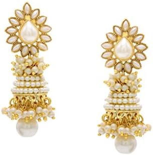 Hyderabad Jewels Girls' Antique Golden Pearl Jhumka Multi-Colour