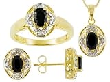 2.40CTW SAPPHIRE AND DIAMOND ACCENT 18KT OVER STERLING SILVER RING EARRING AND PENDANT WITH CHAIN