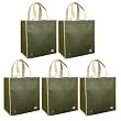 Reusable Grocery Tote Bags 5 Pack, Olive Contrast Trim Combo