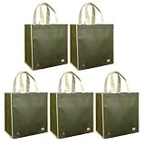 Reusable Grocery Tote Bags 5 Pack, Olive Contrast Trim Combo