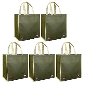 Reusable Grocery Tote Bags 5 Pack, Olive Contrast Trim Combo
