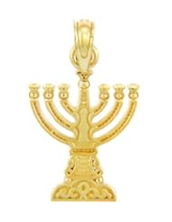 Jewish Gold Pendants - Yellow Gold Menorah Pendant