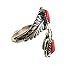 Authentic Native American Navajo Hand Crafted Sterling Silver Ring with Red Coral Leaves