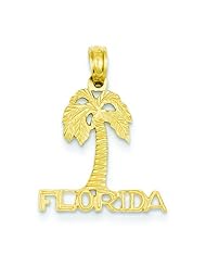 14K Yellow Gold Florida Palm Tree Charm Beach Pendant