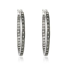 Sterling Silver Marcasite and Crystal Inside-Out Hoop Earrings by