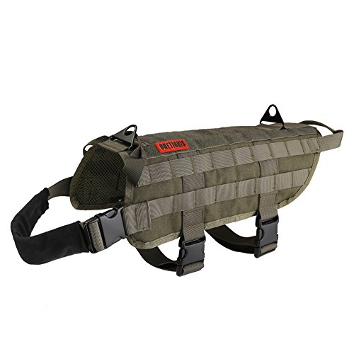 OneTigris Tactical Dog Training Molle Vest Harness (Ranger Green, XL / 54cm)